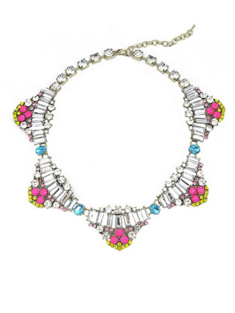 Benevolent Jewels "Blooms By the Stream" Neon Rhinestone Statement Necklace